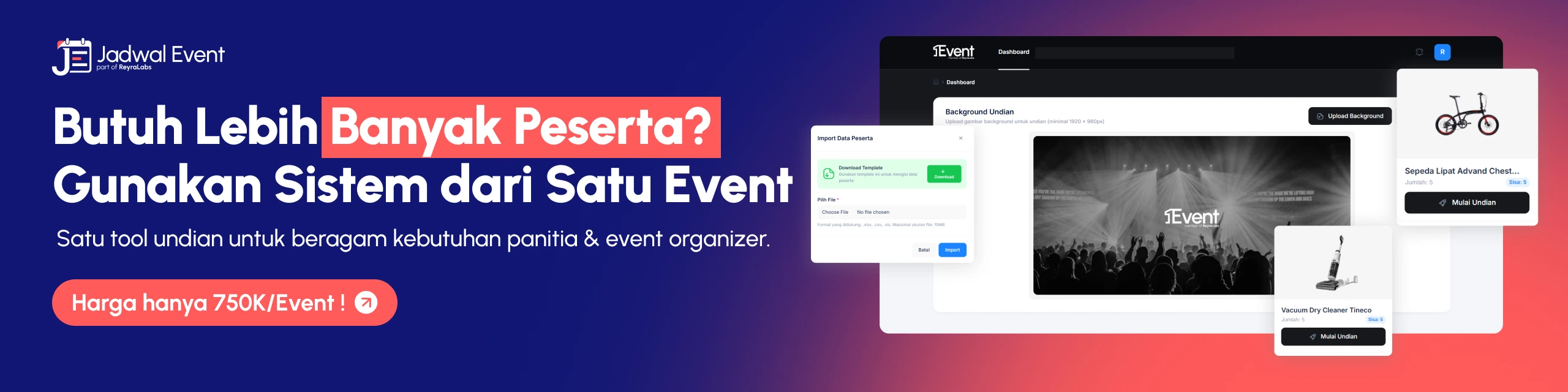 Sistem Doorprize SatuEvent untuk event besar — 3 jenis undian, tanpa operator atau onsite